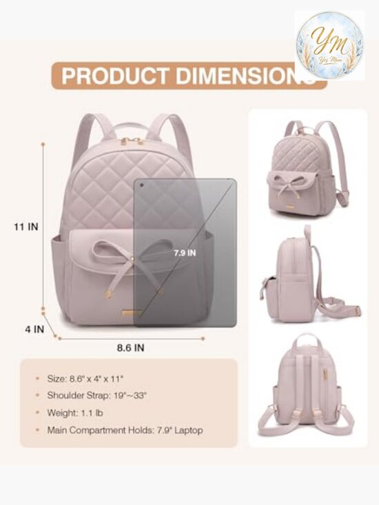 Mini Leather Backpack Quilted Bowknot - Small Travel School Bag main image 4